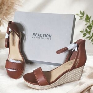 Kenneth Cole Reaction Brown Ankle-Strap Espadrille Wedge Sandals